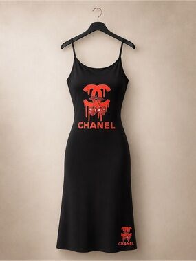 Black Bodycon Dress with Red Logo